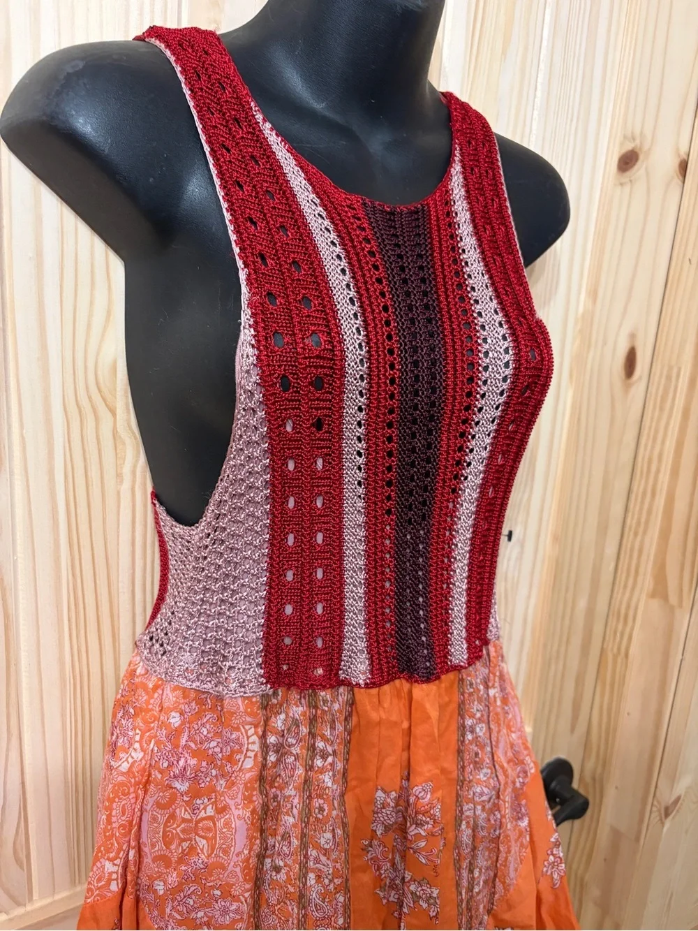 Free People Katie’s Crochet Bodice Mini Dress Floral Beachy BoHo Festival Summer